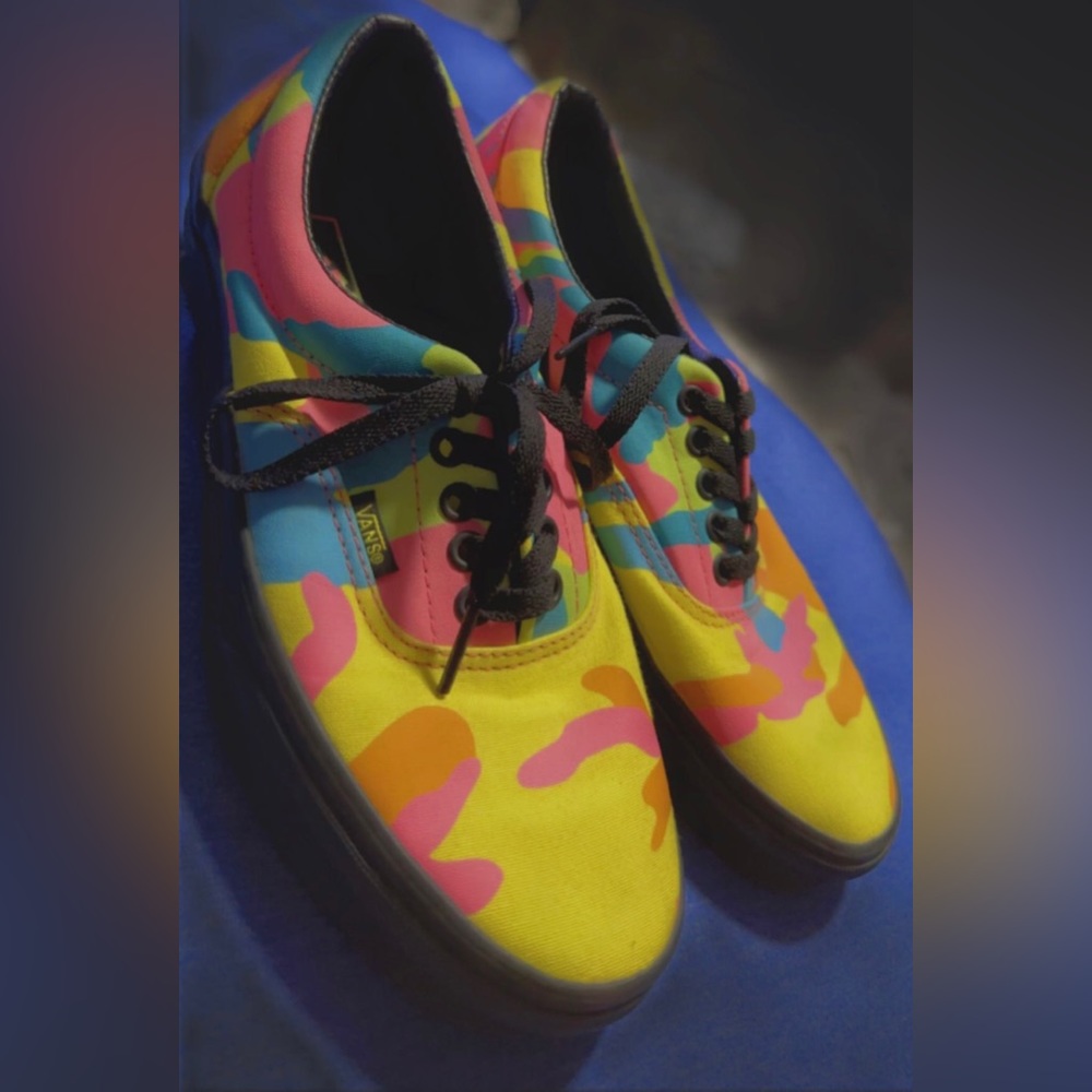 Fairly new….Never worn colorful camo vans!!